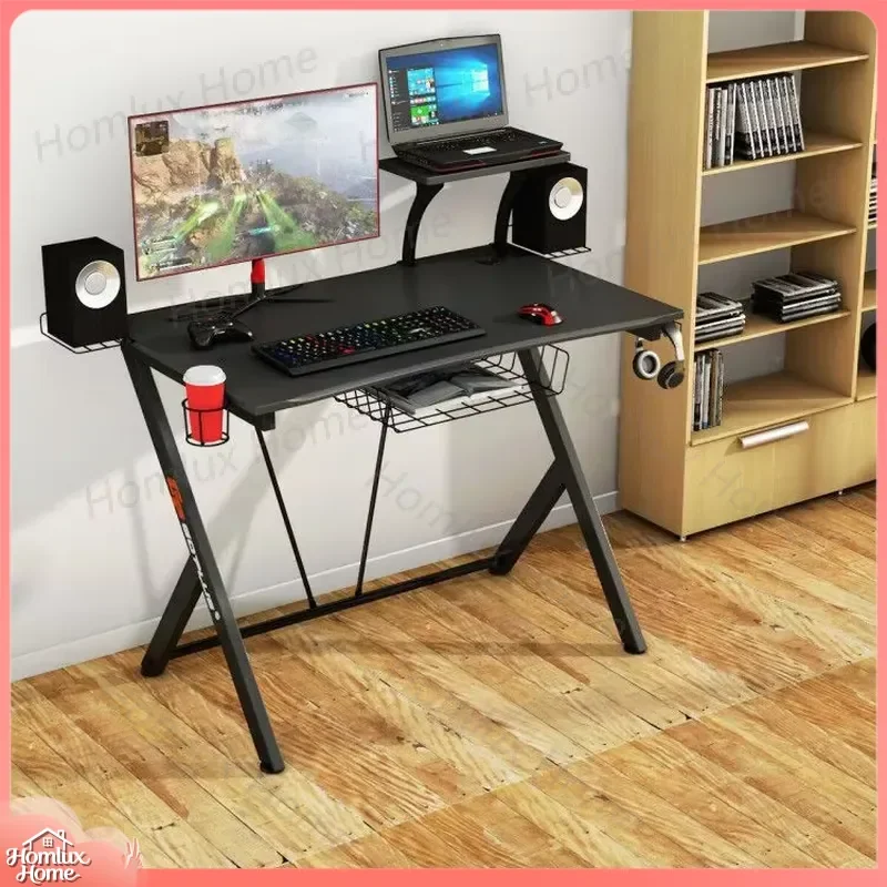 Multifunctional Gaming Desk for Esports PC Setup with Headphone Hook Cup Holder RGB Lighting Adjustable Height Ergonomic
