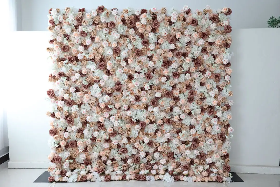 

Luxury White brown Rose Hydrangea 3D Flower Wall Wedding Backdrop Props Rose Hydrangea Arrangement Curtain Hanging