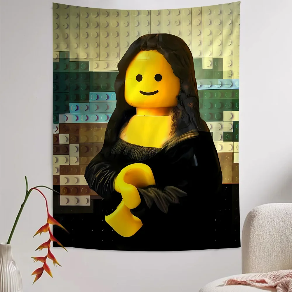 Abstract Funny Mona Lisa Legos Cartoon Tapestry Wall Hanging Decoration Household Home Decor