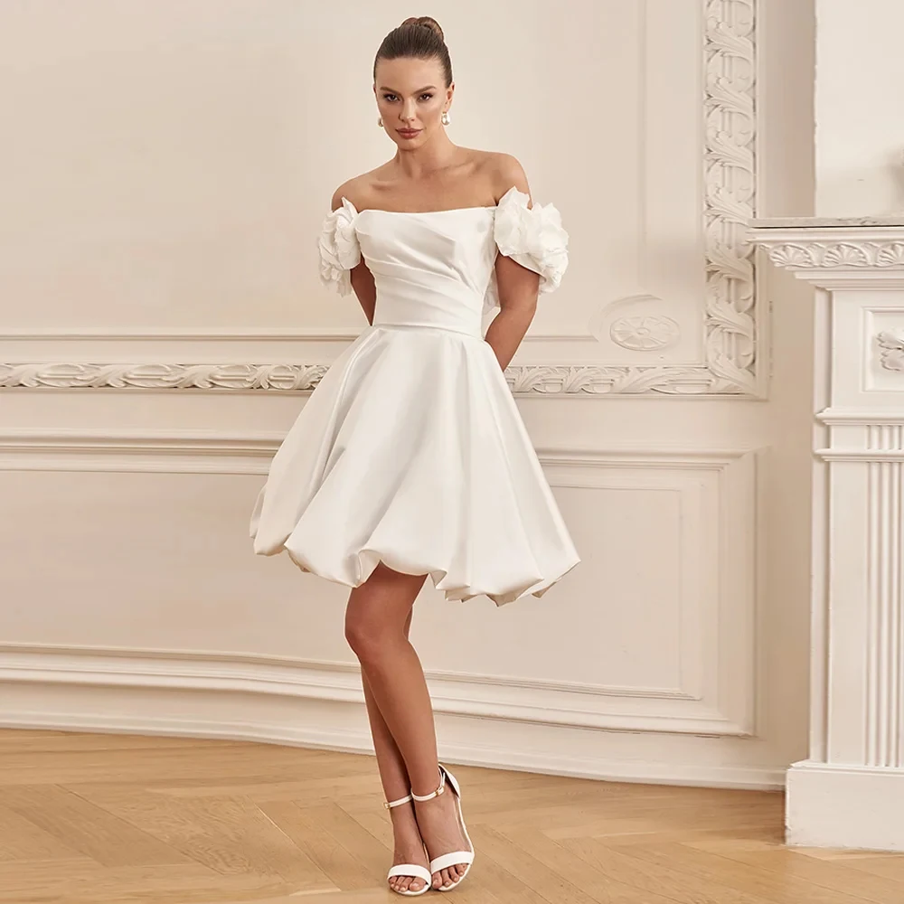 

A Line Short Wedding Dresses Sleeveless Customized Knee Length 2025 Off Shouler Bridal Gowns Ivory Simple Summer Lace Up Back