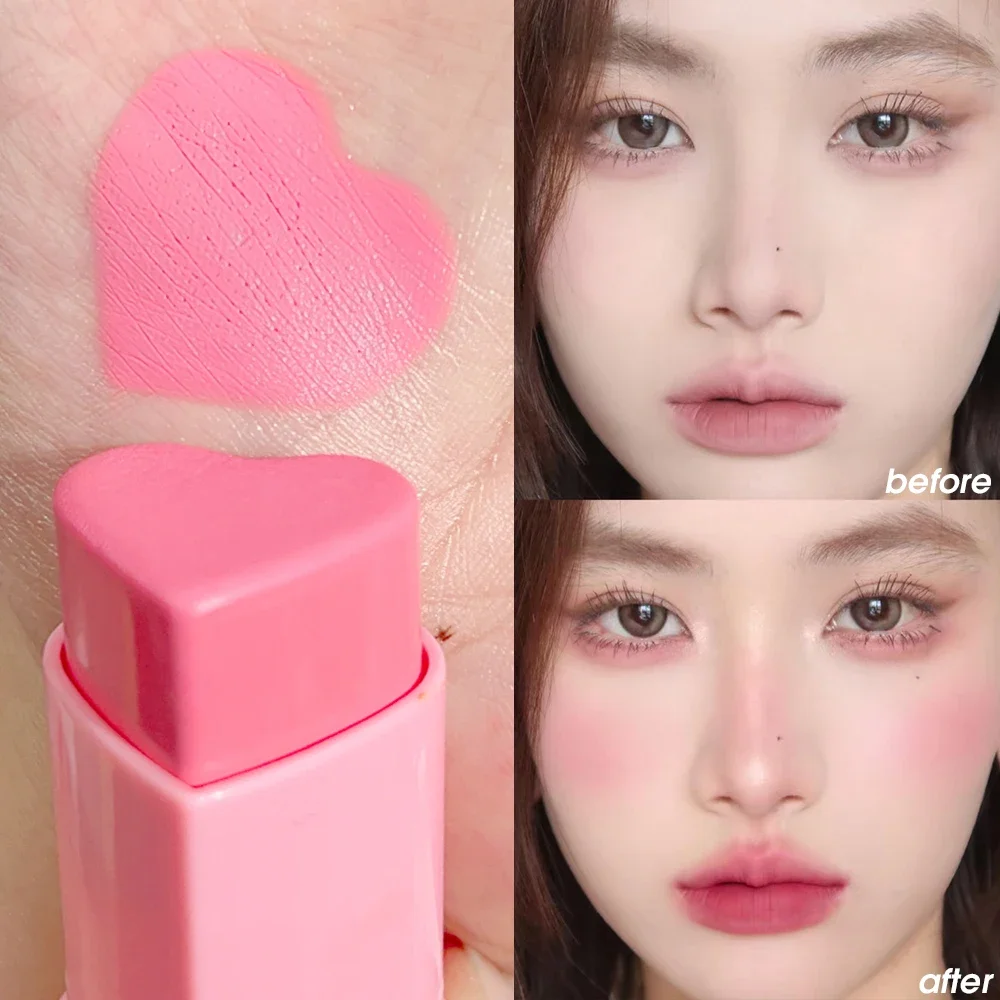 Matte Glitter Blusher Cheek Highlighter Stick Rouge Waterproof Heart-shaped Blush Stick Brighten Face Contour Illuminator Makeup