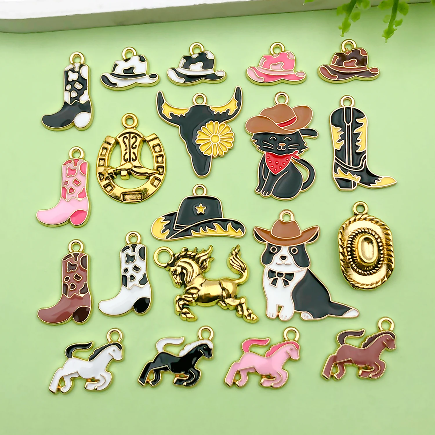 10/20 piezas dijes de vaquero occidental aleación herradura, Cactus, sombrero, botas colgantes para pulsera DIY collar accesorios para hacer joyas