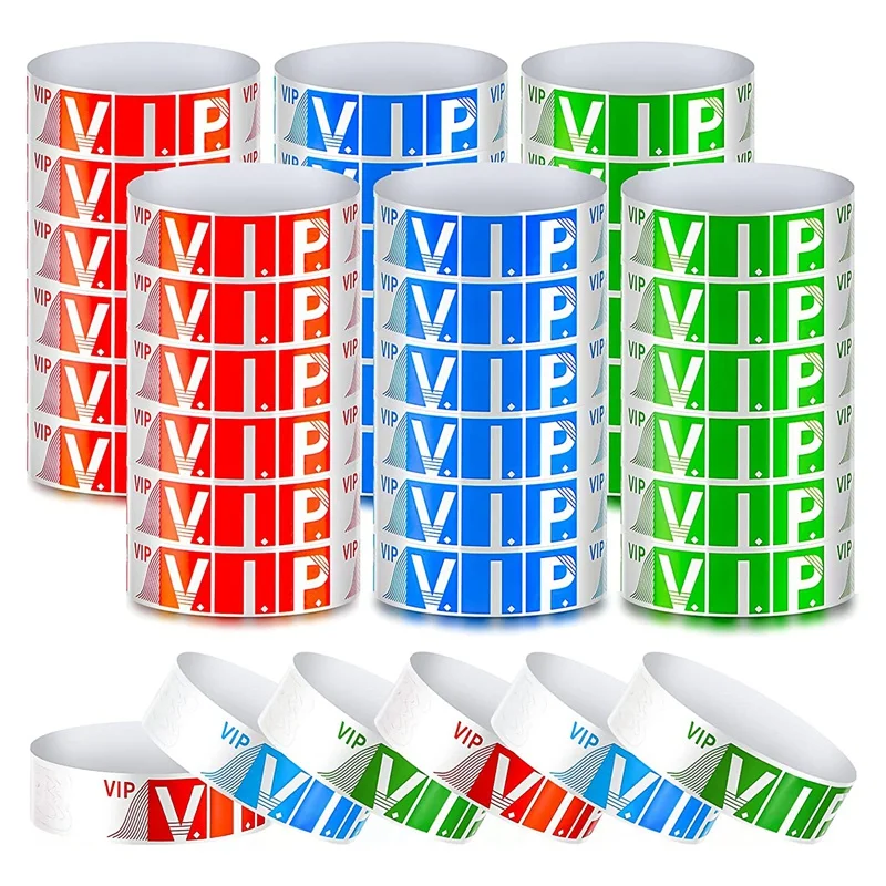 600 Pack VIP Wristbands For Events Waterproof VIP Wristbands VIP Paper Bracelets Wristbands For Party (Red, Blue, Green)