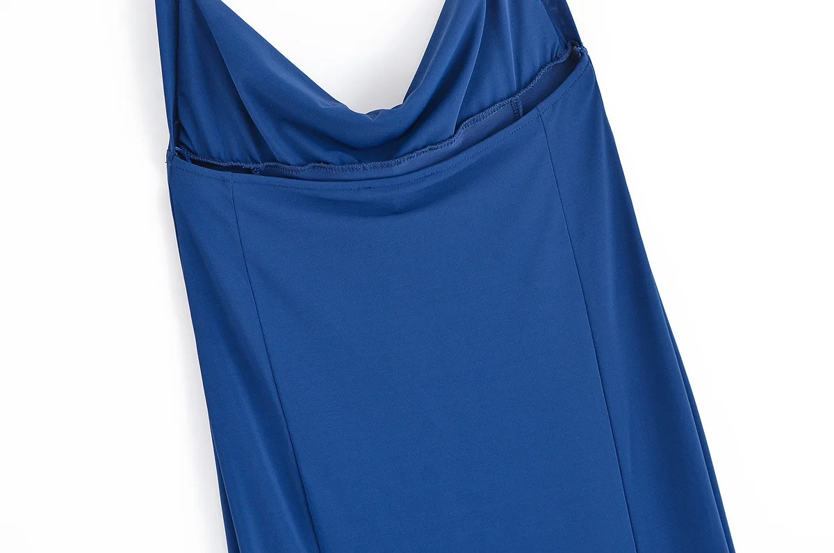 Elegant Blue Off-Shoulder Slim Evening Dress Long Hanging Collar Fashionable Sexy Women's Long Dress for Special Occasions