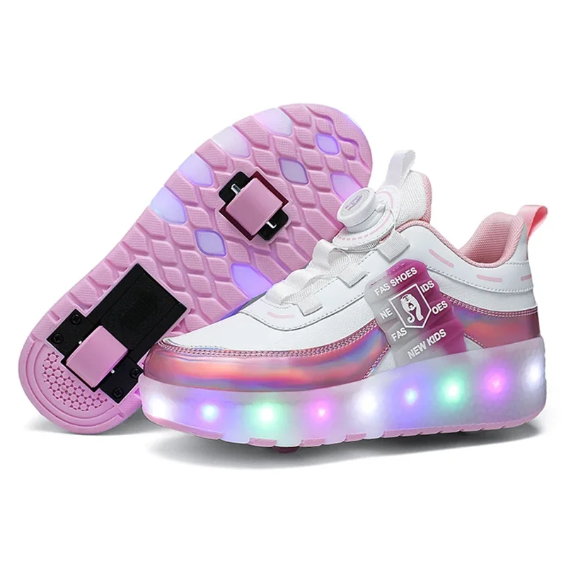 

Roller Skates Kid Sneakers LED Illuminated Shoes Boys Running Shoes with Double Wheels USB Charge Sport Shoes for Girls