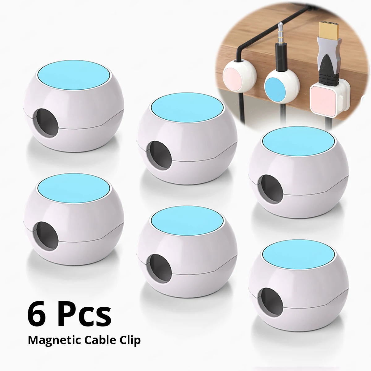 6 Pcs Magnetic Cable Clips Cable Holder Adhesive Wire Keeper Cord Cable Under Desk Organizer Patchwork Color Fast Delivery