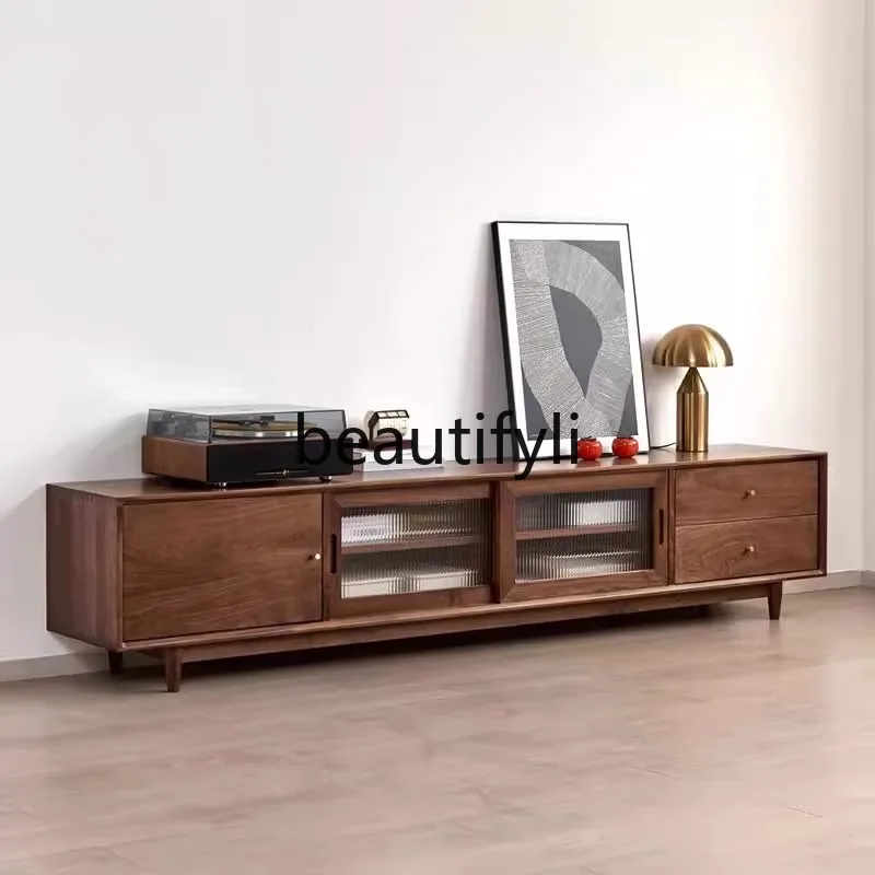 

Modern simple North American black walnut all-solid wood TV cabinet living room cabinet combination Nordic