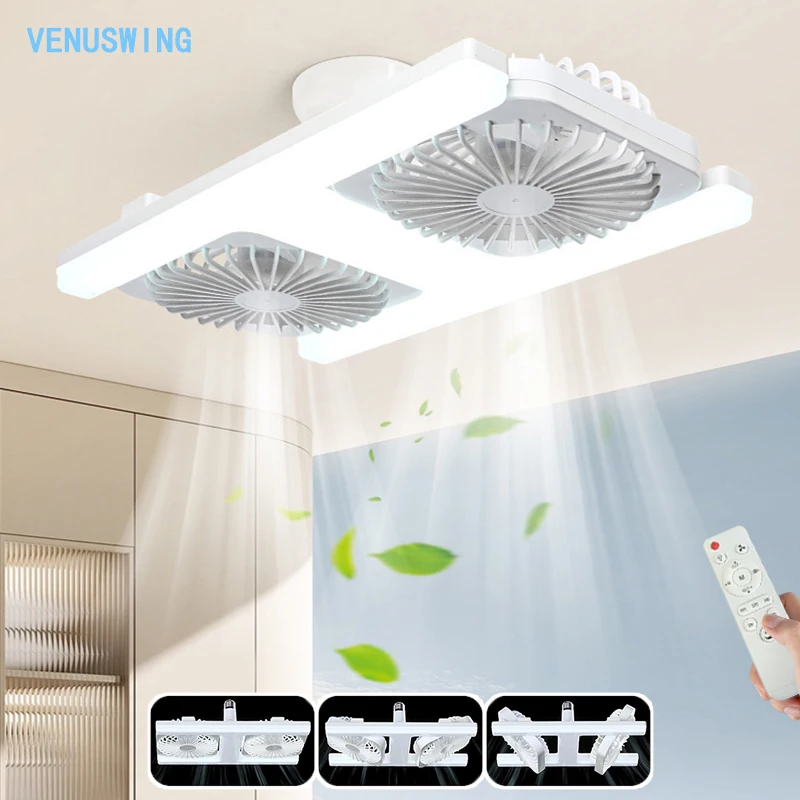 E27-Fassung Doppelkopf-Deckenventilator mit Licht, H-Typ Ventilatorleuchte, Fensterlüfter mit Umkehrbarem Luftstrom für Küche und Wohnzimmer