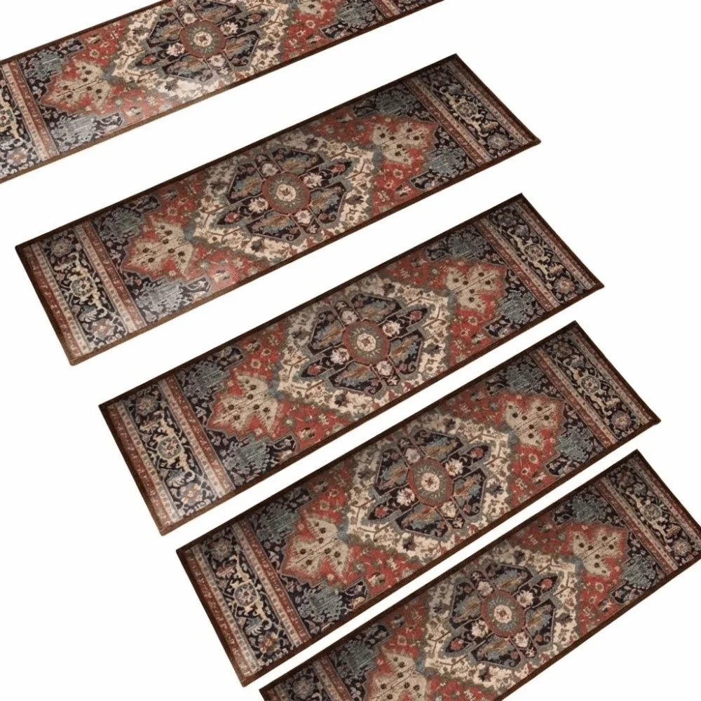 Home Deco Non-Slip Stair Treads 8x30 Inch Self-adhesive Carpet TPR Backing European Style Stair Mats for Most Steps