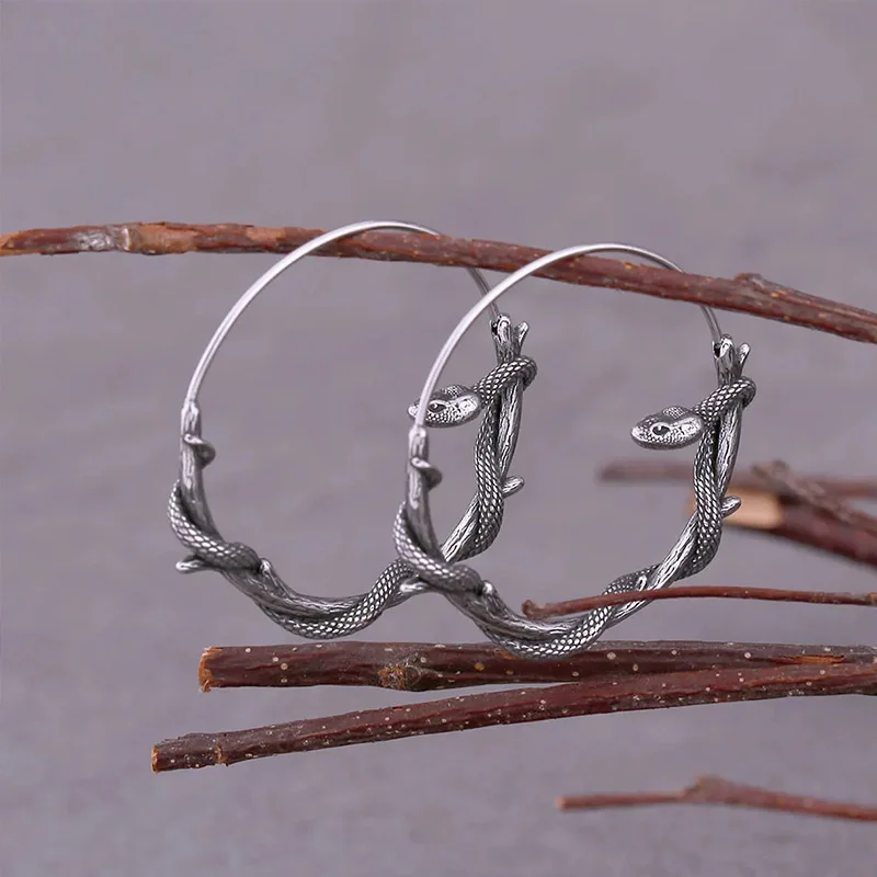 1pair Vintage Punk Creative Python Twisted Branch Hoop Earrings For Women Personalized Snake Exaggerated Jewelry Accessories