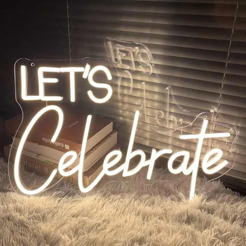 

Let's Celebrate Neon Sign for Wall Decor Bedroom Home Decoration LED Neon Light Signs Backdrop for Birthday Wedding Living Room