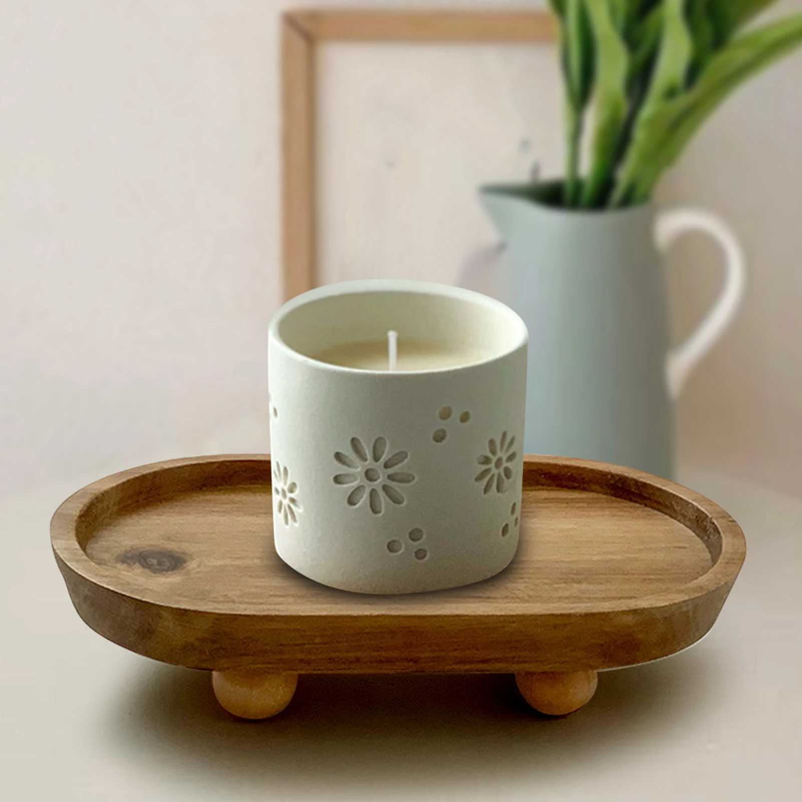 Small Wooden Riser Mini Wood Pedestal Stand Round Display Tray for Soap Candles Plants Decorative Tray Home Decor