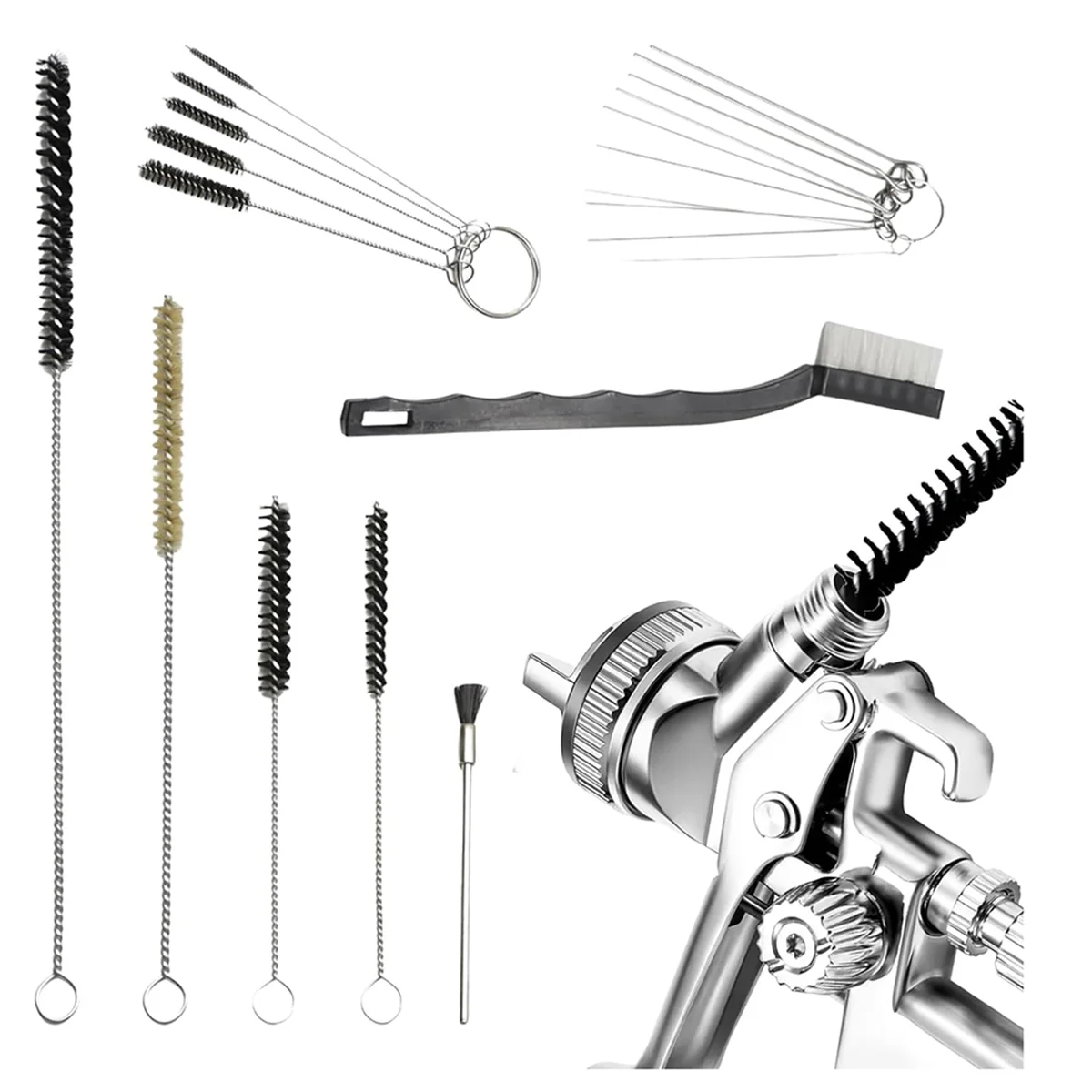 Multi-Purpose SprayGun Cleaning Kit PaintGun Cleaning , Mini Brushes & Needles, Metal Tube Cleaning Brush Nozzles