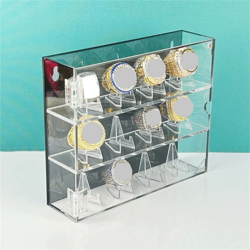 Sturdy Acrylics Championship Rings Display Case Wall Mountable Baseball Rings Holder Large Capacity Sports Organizers 37JD