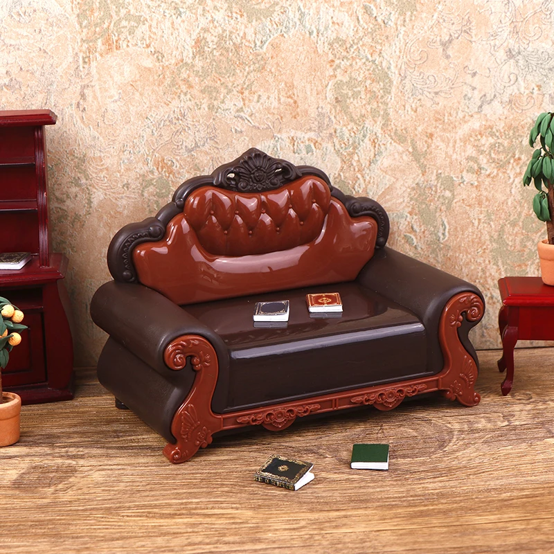 Fauteuil l'inventaire en cuir de style européen, maison de courses, mini meubles, accessoires beurre, canapé simple, jouets, 1:12