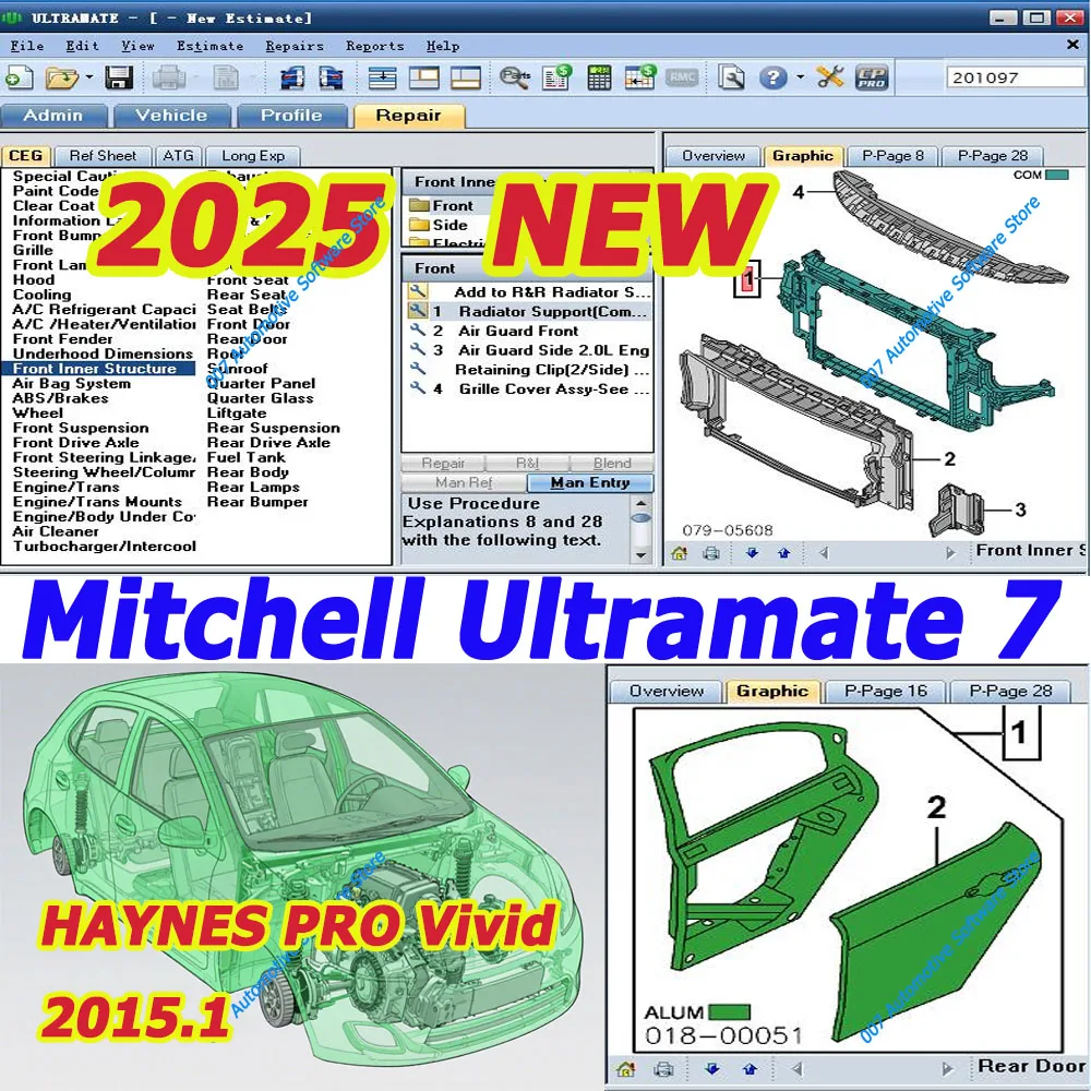 2025 ¡Caliente! Mitchell Ultramate 7 Sistema de estimulación avanzado completo + Ultra Patch y taller automotriz HAYNES PRO Vivid 2015.1