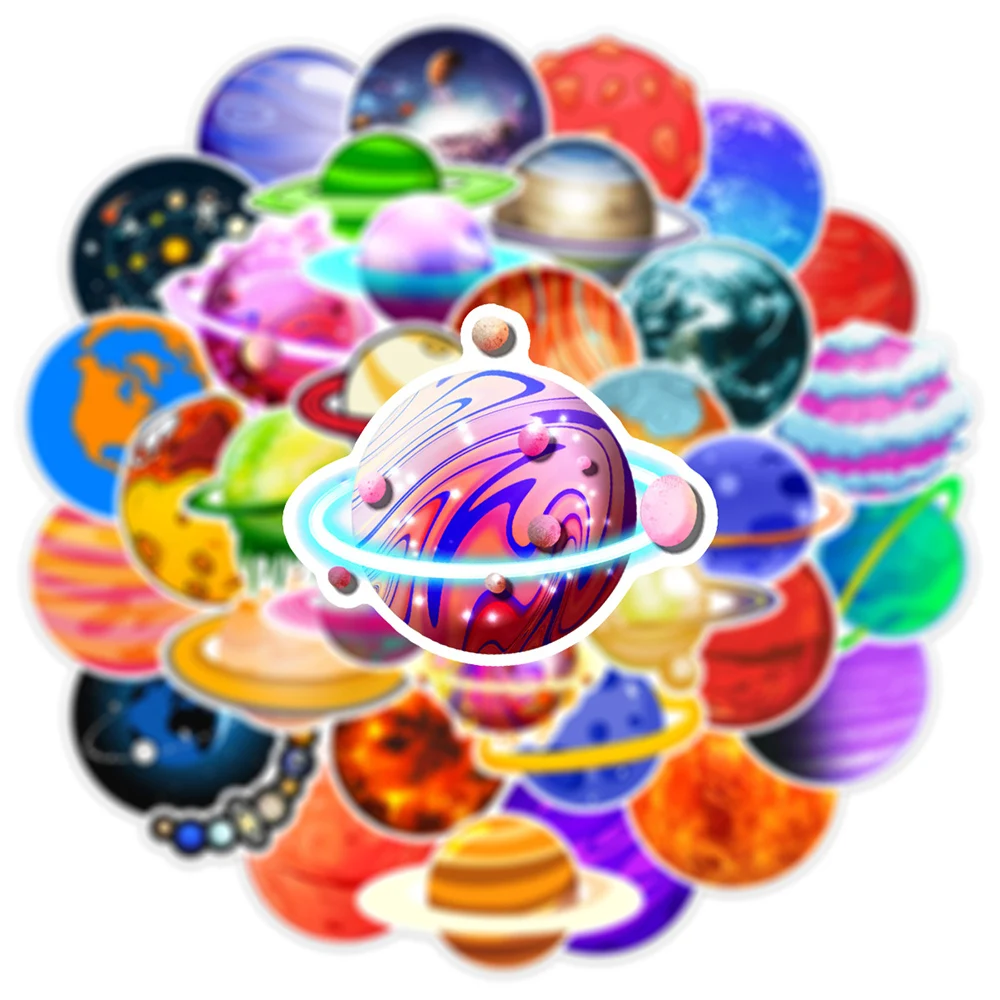 10/30/50pcs Colorful Universe Planet Cartoon Stickers decalcomania estetica Scrapbook Laptop bagaglio telefono adesivo impermeabile giocattolo per bambini