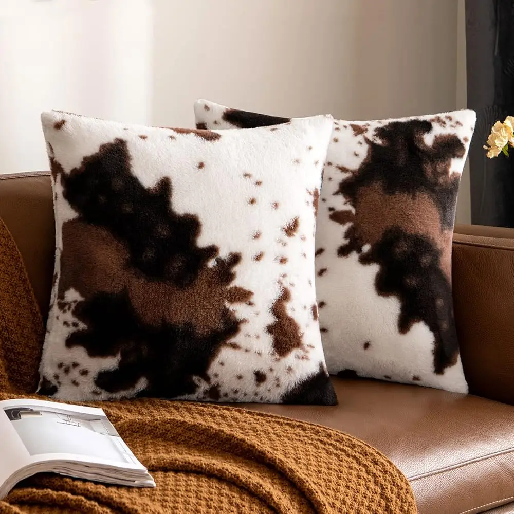 

Pa Of 2 Luxury Throw Pillow Covers Cowhide Decorative Soft Fluffy Plush Couch Throws Brindle Cushion Covers For Couch Living