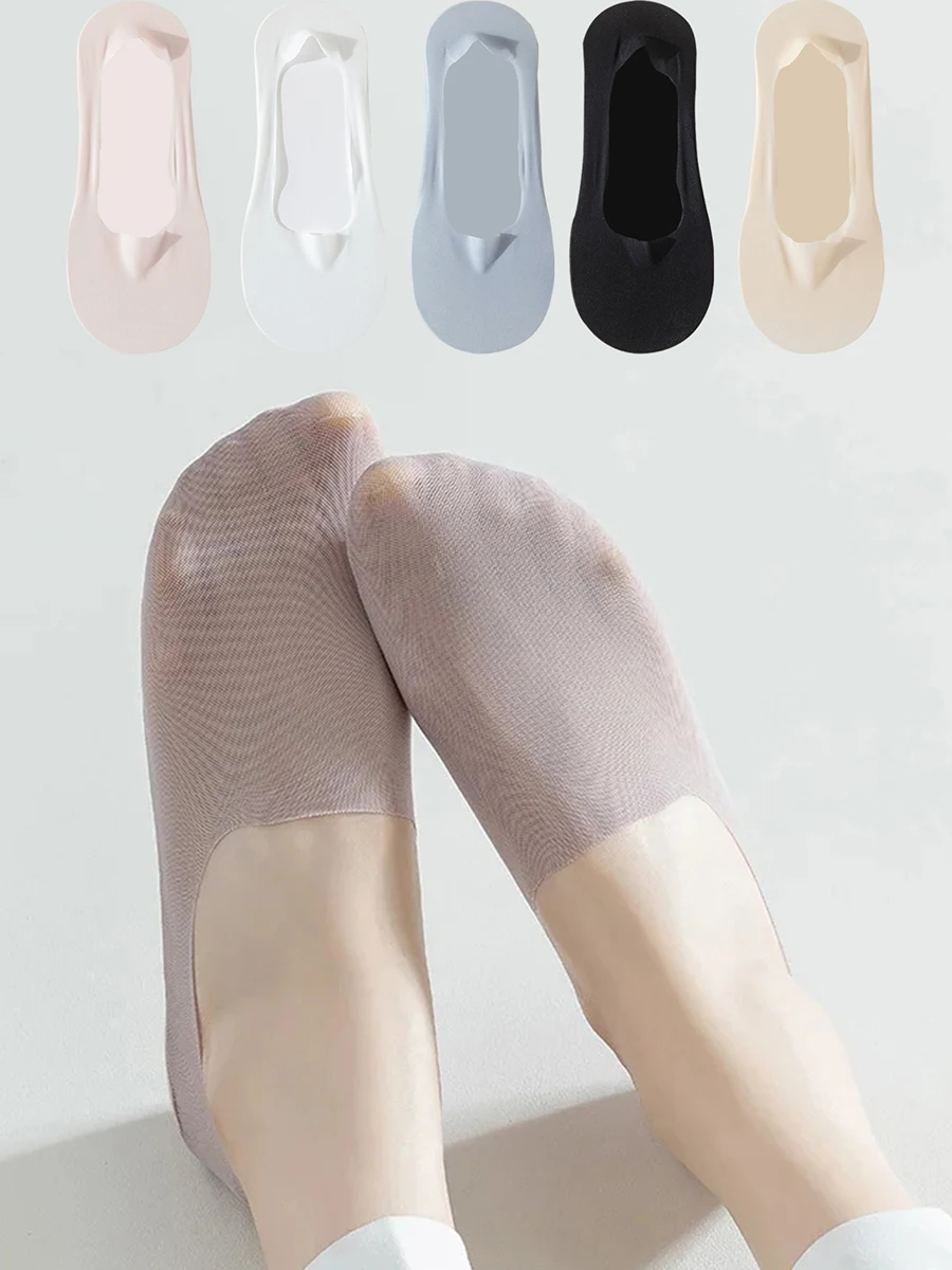 

Women Invisible Boat Socks Fashion Breathable Non-slip Solid Color Ultra-thin Sock High Quality Elastic Ice Silk Low Sox