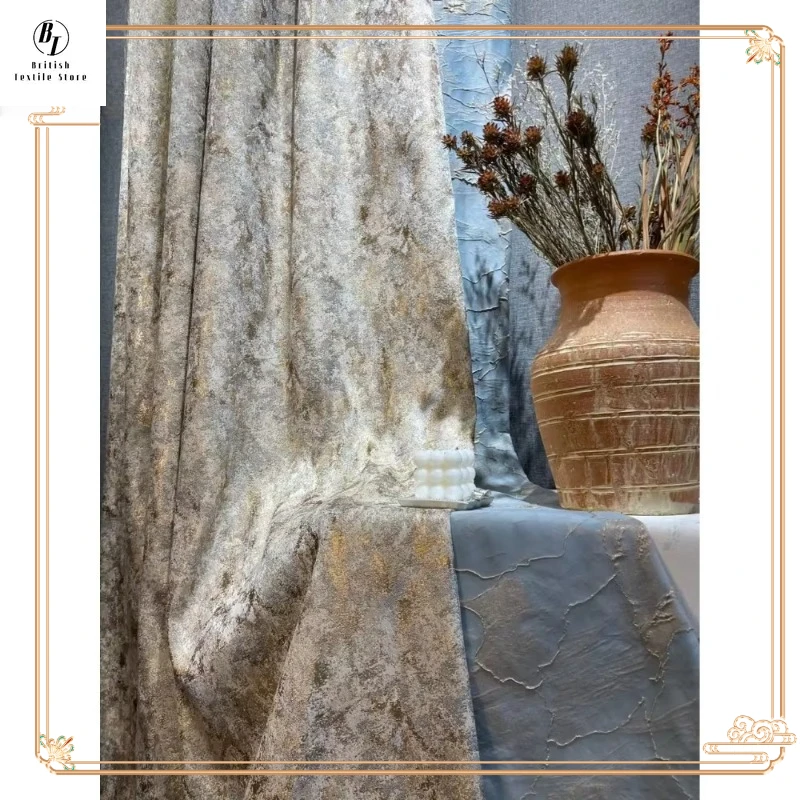 

European Curtains for Living Room Dining Bedroom Minimalist Lace Modern American Opaque Blackout Printing Gold Wire Custom Size