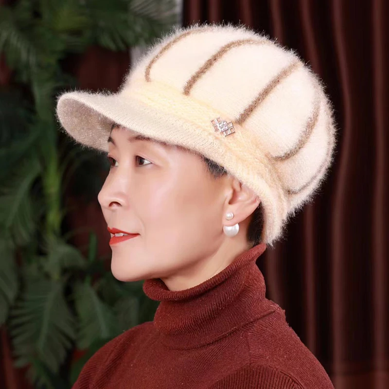 Chapeau en laine épaissie pour femme, bonnets en coton chaud pour femme, grand-mère et mère, cadeau de Noël, automne et hiver