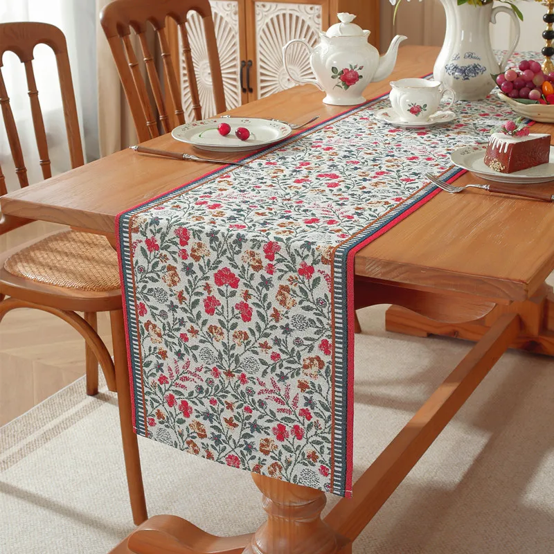 

Yarn-Dyed Jacquard Polyester Cotton Floral Table Runner Bed End Flag Decorative Cover Table Cloth