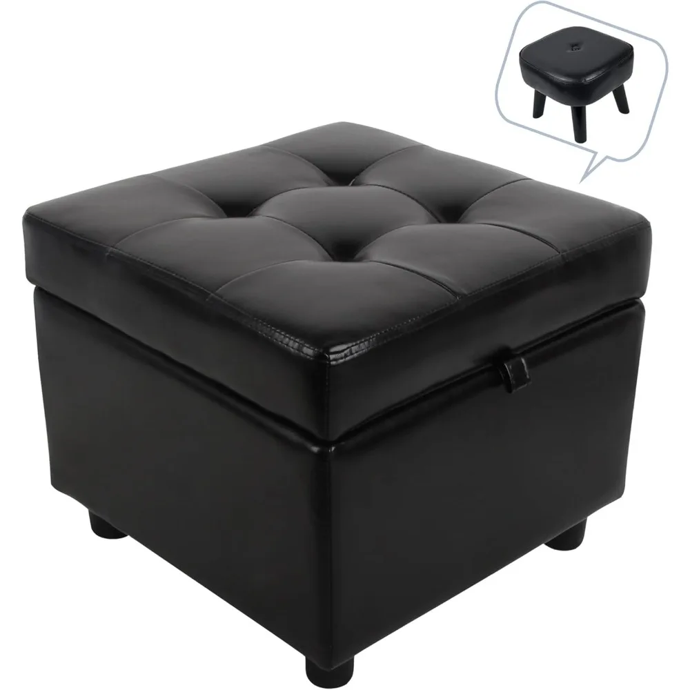 Leather ottoman with storage Square, Foot rest,Foot Stools Ottoman with Storage,Kids Room,Side Table Seat Vanity Tool(Black)