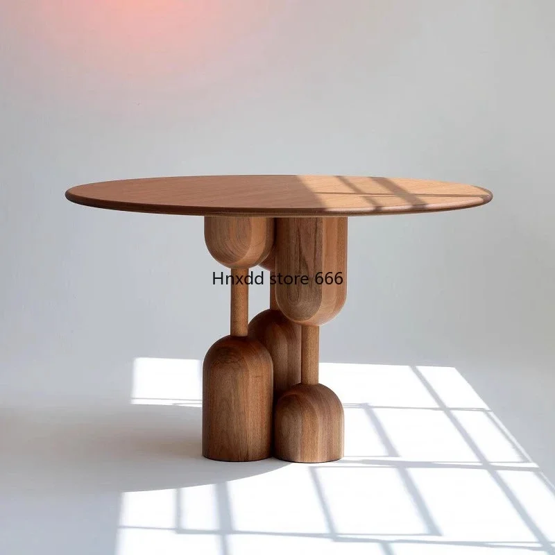 Medieval all-solid wood dining table retro beech round small apartment round dining table