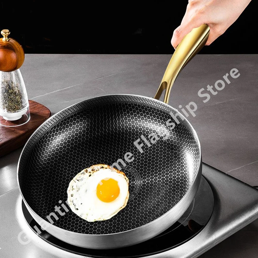 316 Stainless Steel Frying Pan Wok Honeycomb Nonstick Pan Home Steak skillet Gas Stove Cooking Pot Inductionpan Kitchen Cookware