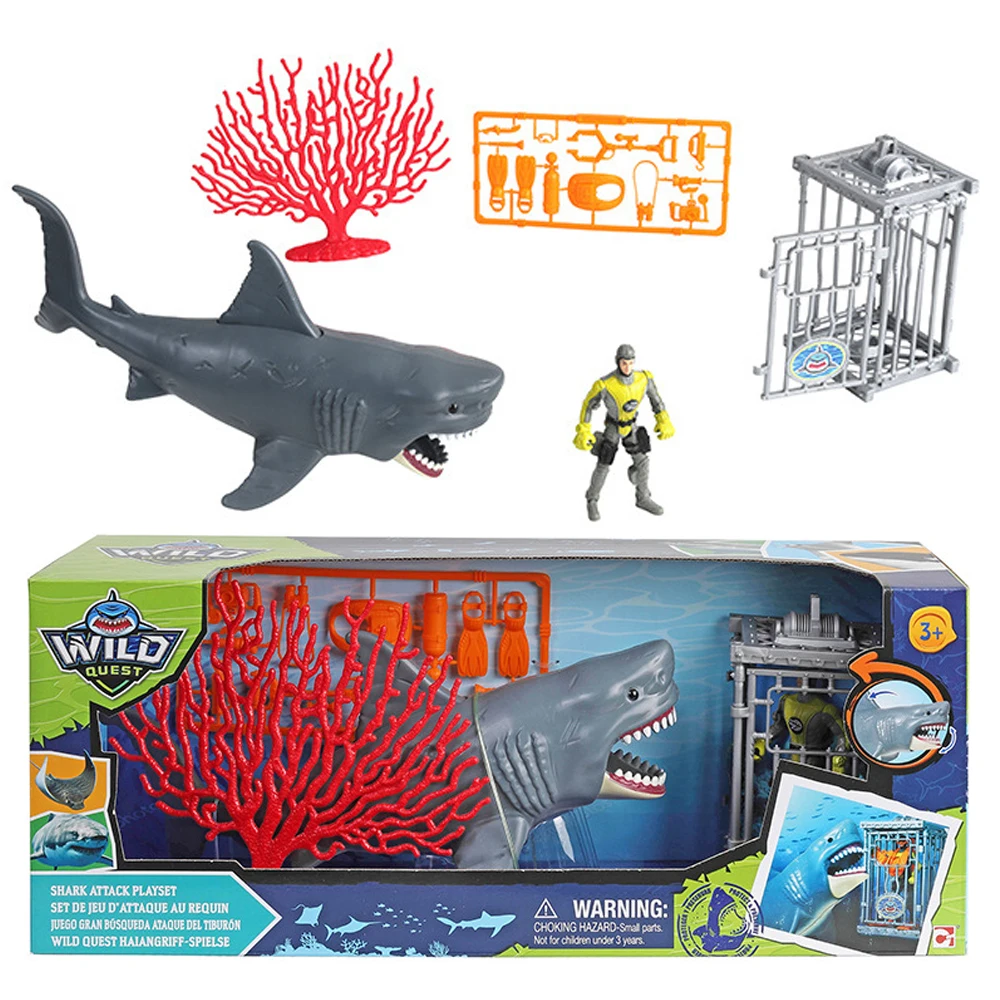 

4D Master Wild Quest Series Great White Shark Diver with Accessories Shark Prevention Cage Children's Marine Animal Toy Gifts