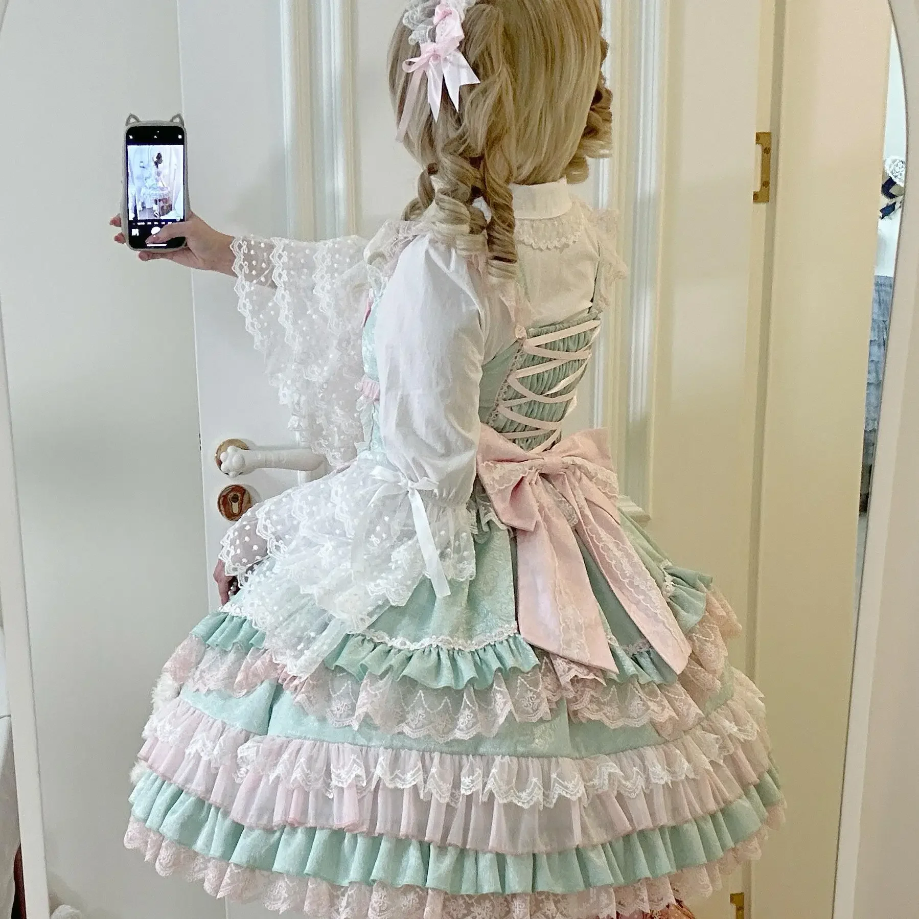 NONSAR Victorian Sweet Lolita JSK ผู้หญิง Kawaii ลูกไม้ Ruffles ดอกไม้งานแต่งงานชุดโบว์ญี่ปุ่น Elegant PARTY ชุดเจ้าหญิง