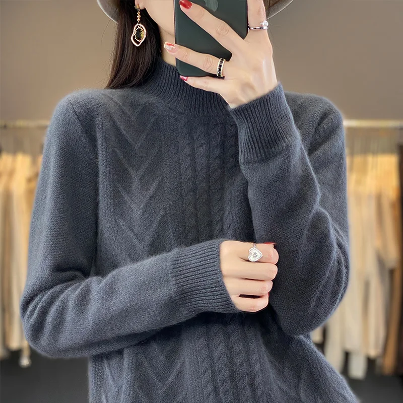 LDZWSM 100% wool cashmere sweater women\'s sweater high-necked long-sleeved pullover for autumn and winter warm pullover top