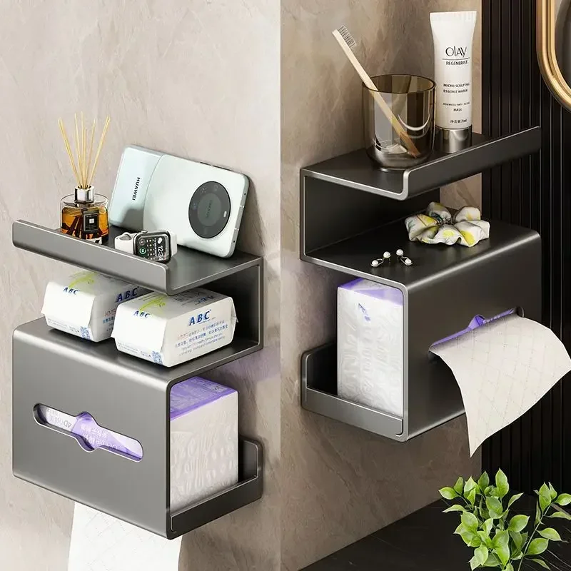 

No Drilling Bathroom Storage Rack Wall Mounted Tissue Holder Bathroom Tissue Box Restroom Roll Paper Rack Toilet Tissue Holder