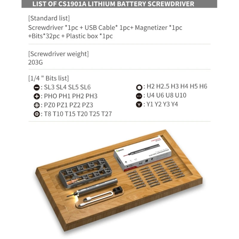 Imagem -03 - Chave de Fenda Elétrica sem Fio com Luz Led Carregamento Rápido Usb Reparação de Ferramentas Elétricas Cs1901a 2000mah 3.7