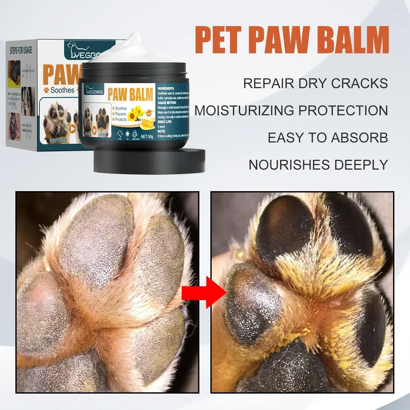 

Pet claw cream, cat and dog paw pads, applied with cleaning cream, nail pads, and claw cream