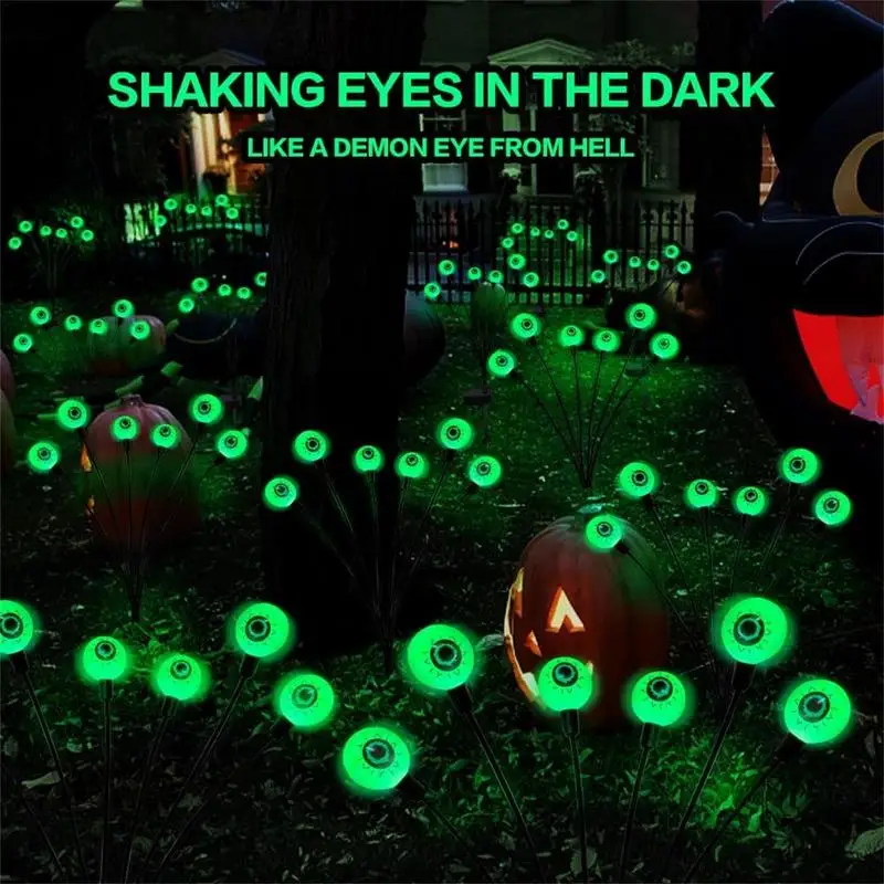 New 2024 Halloween Outdoor Solar Powered Scary Eyeball Lights 3D Outdoor Halloween Decor Lights Eyeball Blinking Firefly Lights