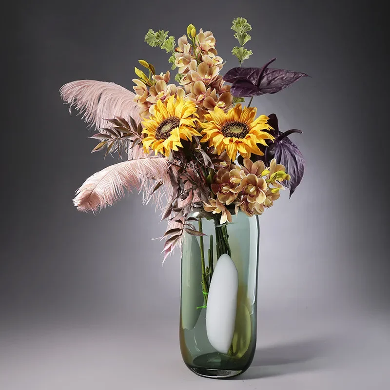 Brown Oval Glass Vase, Flower Arrangement, White Polka Dot Crystal Vase, Glass Container, Hydroponic Vase, Home Decoration