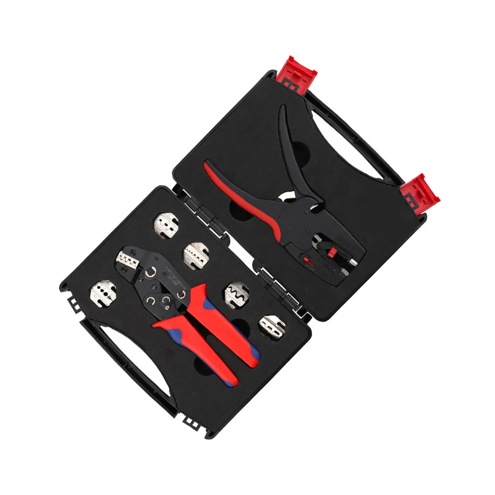 1 Set 6 Jaw Ratchet Crimping Pliers With Wire Stripper For Solar Cable Lug Ferrule Professional Electrical Tool Kit