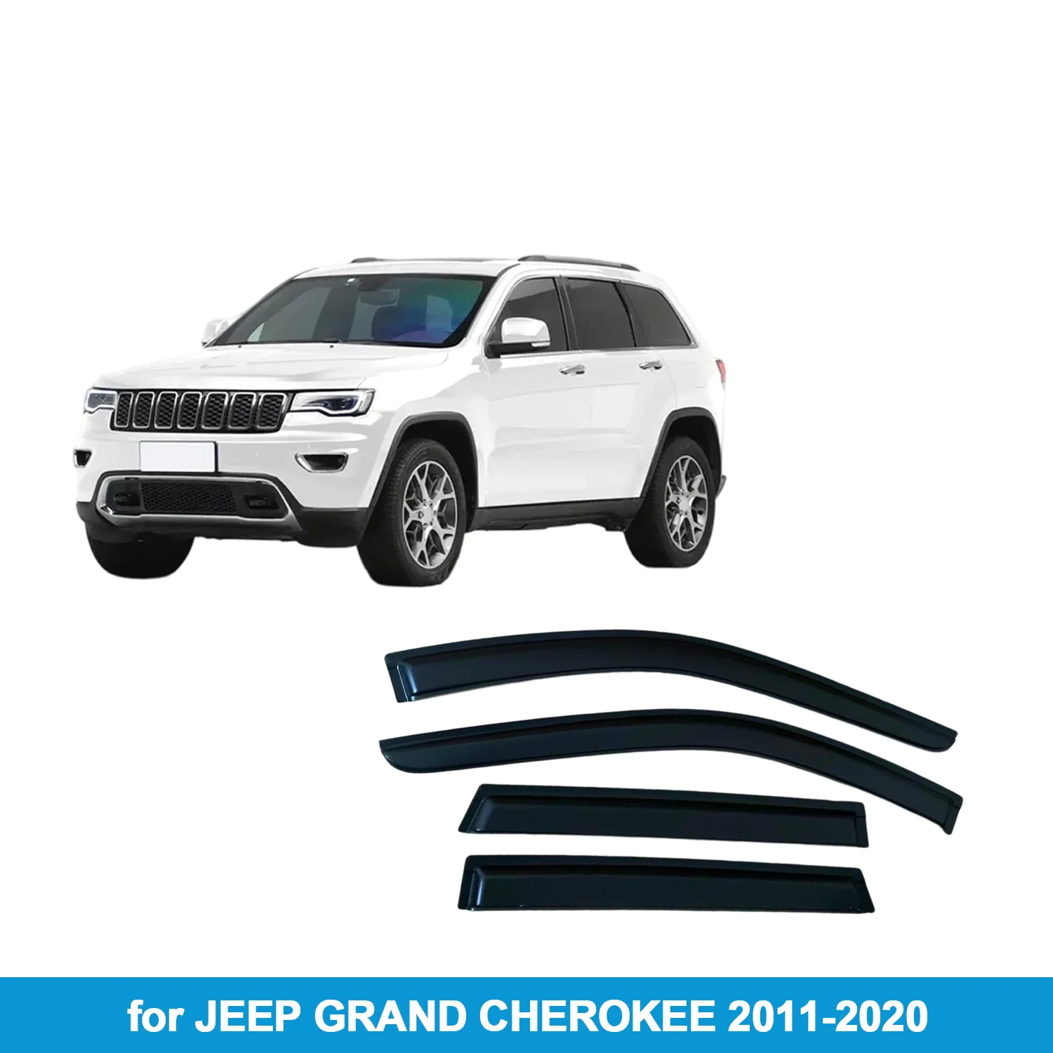 

Window Visor for JEEP GRAND CHEROKEE 2011-2020 Rain Guard Side Vent Deflector Weathershield Outside-Mount Tape On