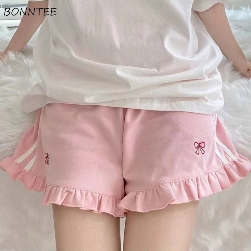 

Shorts Women Ruffles Design Bow Embroidery All-match Sweet Cute Girls Korean Trendy Chic Summer Classic Prevalent Ins High Waist