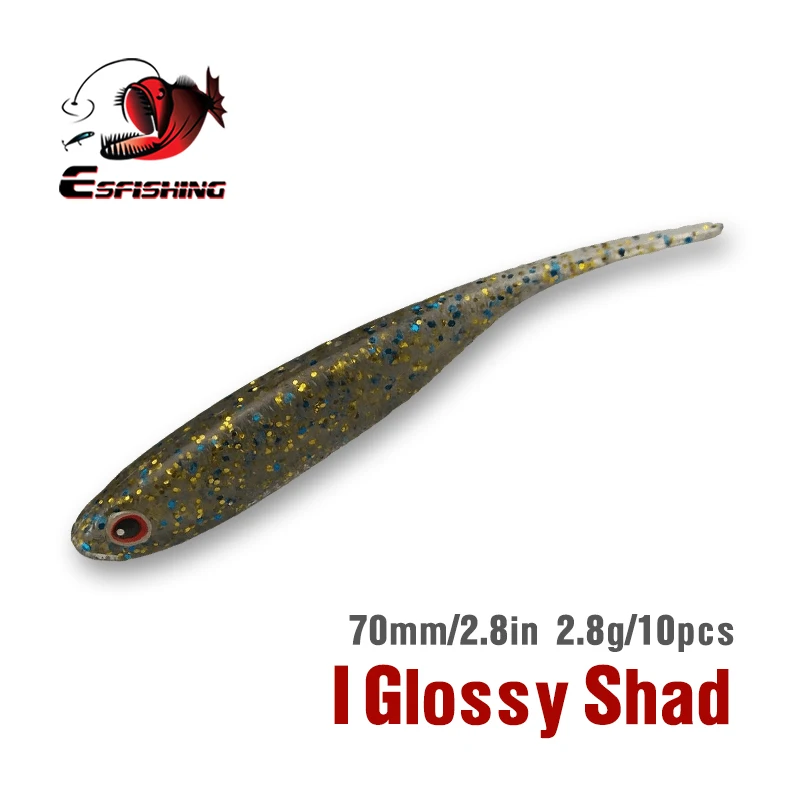 KESFISHING umpan silikon mata 3D plastik lembut seperti hidup I Glossy Shad 70mm 2.8g Bass wobbler umpan pancing