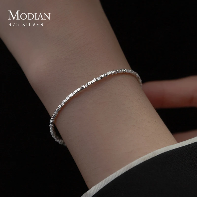 Modian Genuine 100% 925 Sterling Silver Simple Geometric Design Bracelet for Girls Trendy Women Basic Chain Fine Party Jewelry