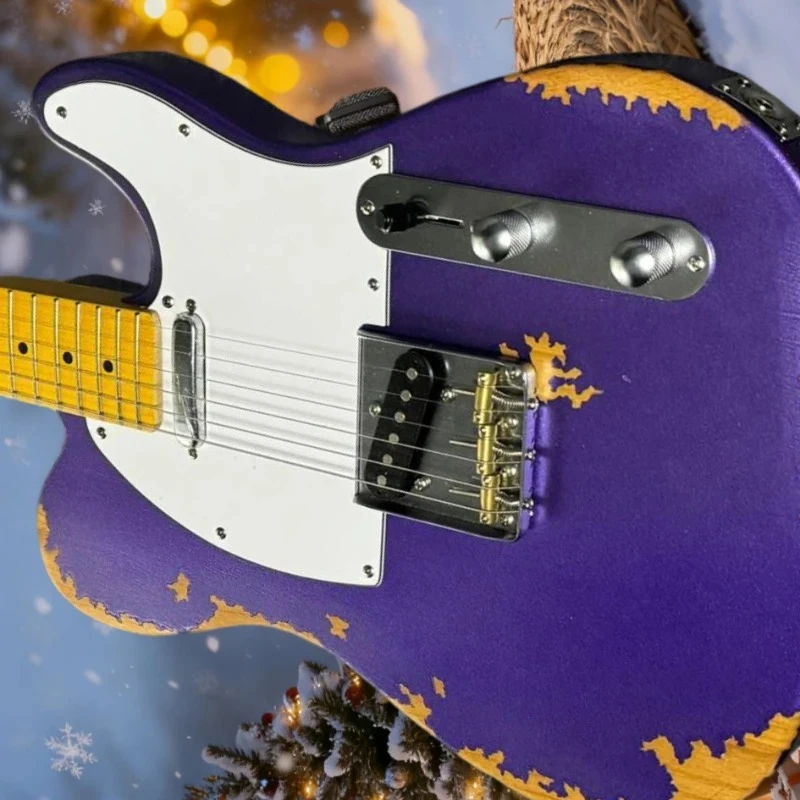 

Free Delivery Make Old Purple TLE Maple Neck Alder Wood Body Performance Blues Gift Merry Christmas Electric Fixed Bridge Guitar