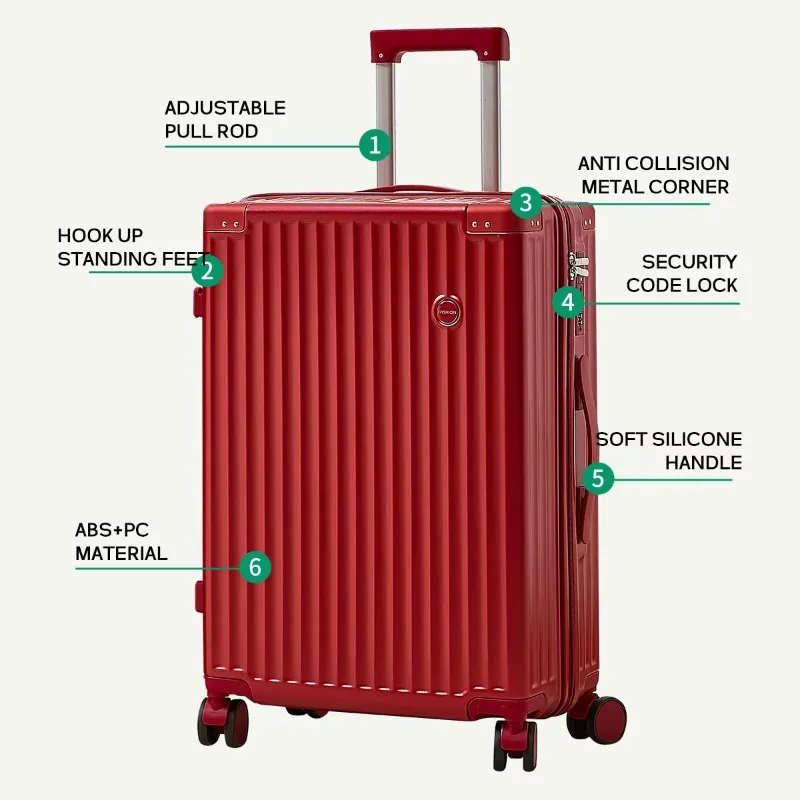 Valise d'embarquement légère rouge unisexe de 20 pouces avec roulette rotative Mini valise à roulettes universelle moderne avec boîte de mot de passe de voyage