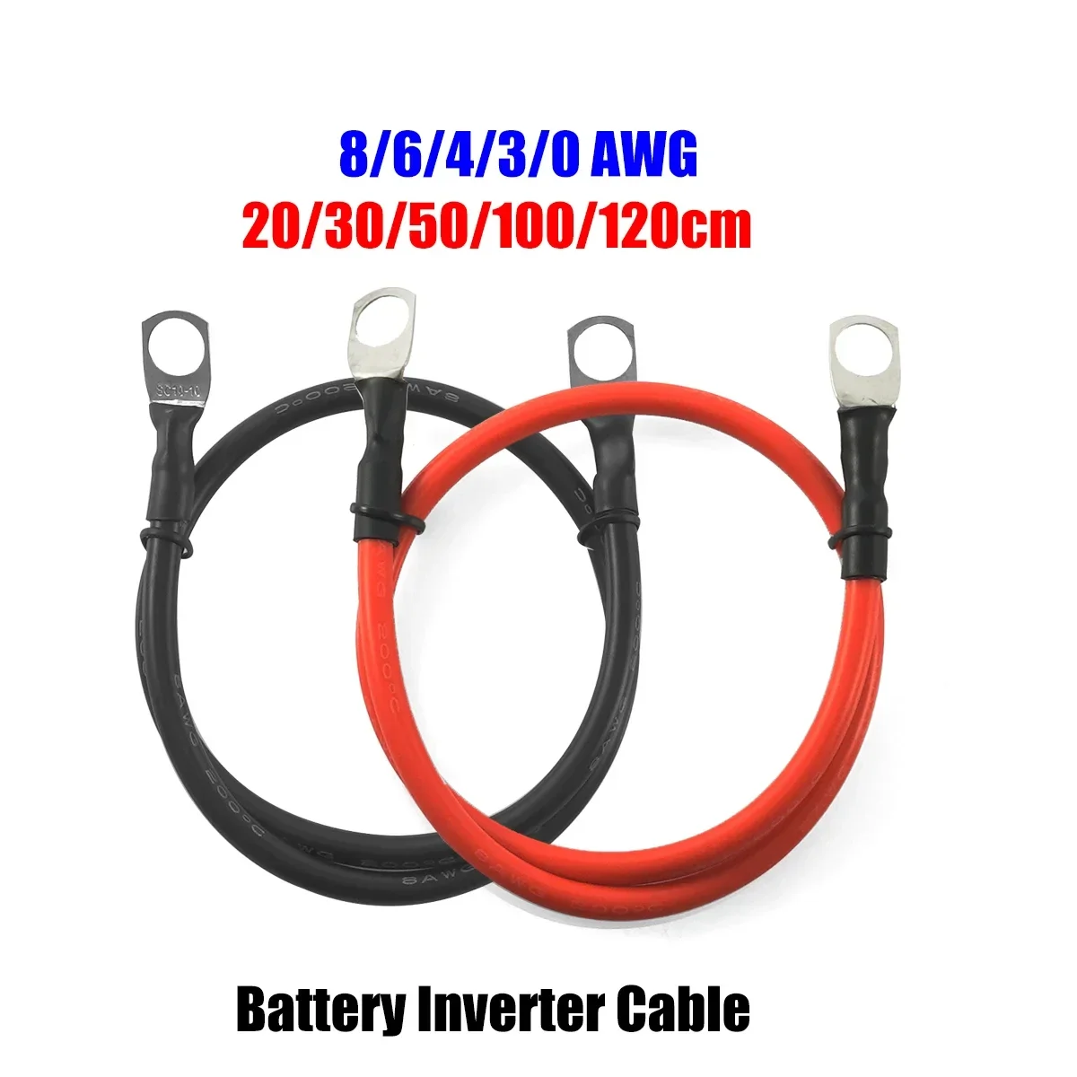 Battery Inverter Cable Electrical Wires 8/6/4/3/0 AWG M6 M8 M10 Terminal Silicone Wire Red Black For Car Battery Inverter Solar