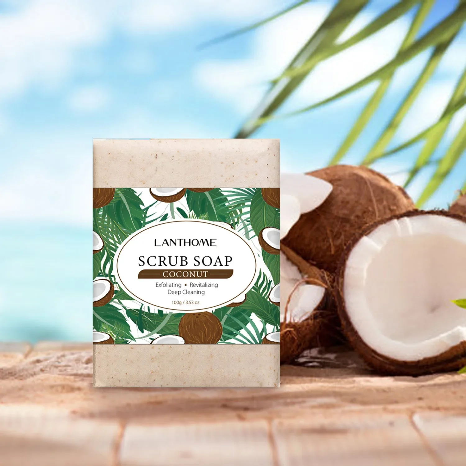 Jabón exfoliante de aceite de coco, limpieza profunda de la piel, reduce los poros, revitalizante, jabón de espuma hecho a mano para baño corporal,