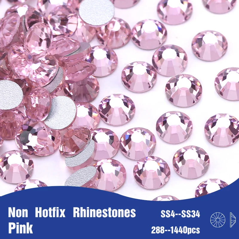 Pink SS4-SS34 Glass Rhinestones Round Flatback Non Hotfixed Crystal DIY Fashion Nail Art Clothing Shoes Decoration Accessorie