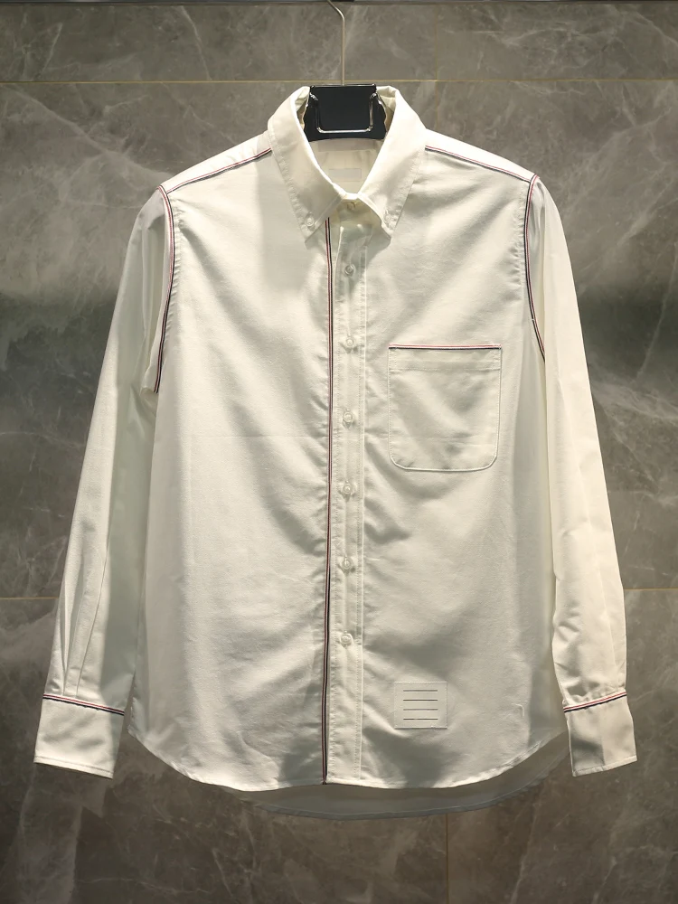 

Повседневная рубашка из оксфордской ткани с рулонным плетением, высококачественная, из смесового хлопка, для весны и осени, модная, в городском стиле, с длинным рукавом