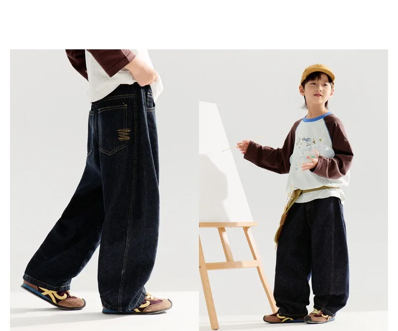 4-14 Jahre Jungen-Jeans UNITIM Herbst Kinder Jungen Trendige Denim-Hose Lose Elastische Taille Junge Teenager Jungen Gerade Hose Junior-Hose – Detail 18