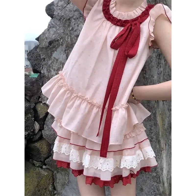 

Корейский модный милый комплект из двух предметов, женский наряд, футболки с бантом и рукавами феи + высокая талия, эстетические шикарные плиссированные мини-юбки Y2k